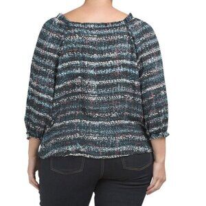 ZAC & RACHEL women’s Square Printed Crepe Top,Size 3XL  3/4 Sleeve,preppy Blouse